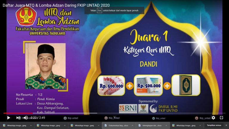 Mahasiswa Program Studi Pendidikan Kimia Berhasil Menjuarai MTQ Daring